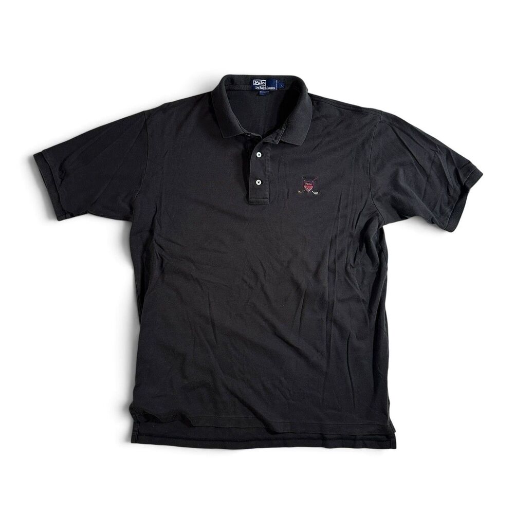 POLO Ralph Lauren Vintage Black Golf  Polo Shirt L 100% Cotton Embroidered Crest